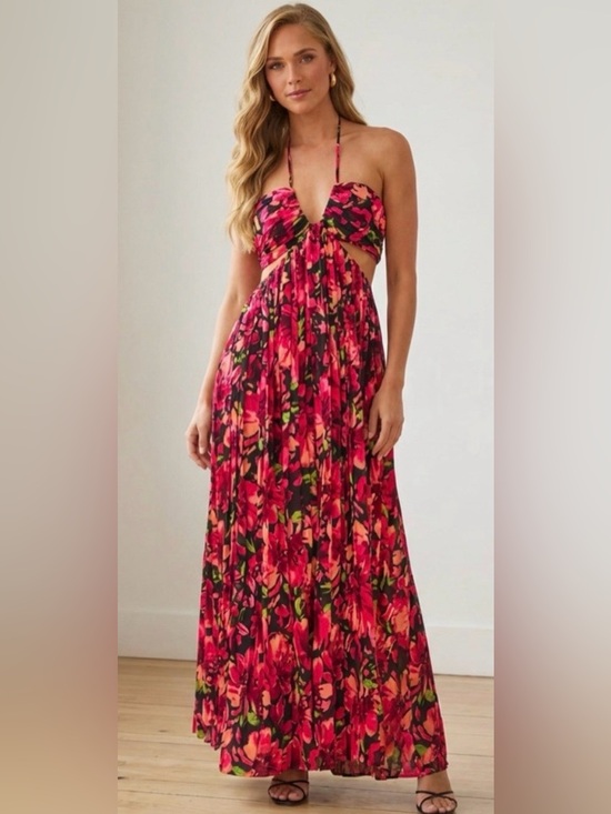 Vici Dresses & Skirts - Vici Red Floral Cutout Halter Maxi Dress